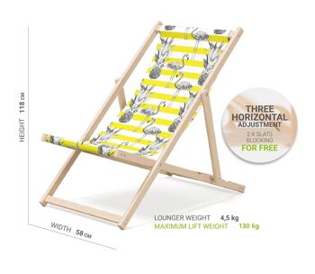 Chaise longue de plage pliante en bois Outentin - transat en bois haut de gamme grand - pour jardin, balcon et plage - design moderne - chaise longue pliante transat - jusqu'à 130 kg motif Flamant jaune 2