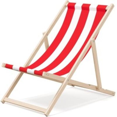 Outentin folding wooden beach lounger - premium wooden deck chair large - for garden, balcony and beach - modern design - wooden folding beach lounger - up to 130 kg red stripe motif