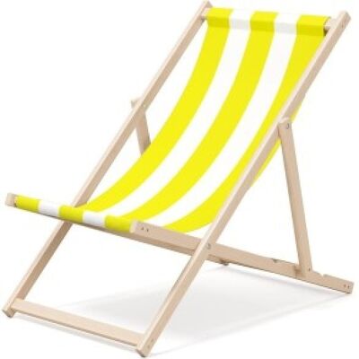 Outentin klappbare Strandliege aus Holz – Premium Holzliegestuhl groß – für Garten, Balkon und Strand – modernes Design – klappbare Strandliege aus Holz – bis 130 kg gelbes Streifenmotiv