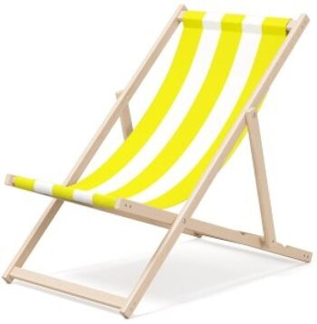 Chaise longue de plage pliante en bois Outentin - chaise longue en bois haut de gamme grande - pour jardin, balcon et plage - design moderne - chaise longue de plage pliante en bois - jusqu'à 130 kg motif à rayures jaunes 1