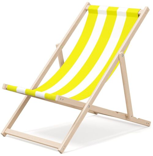 Outentin folding wooden beach lounger - premium wooden deckchair large - for garden, balcony and beach - modern design - folding sunlounger sunbed- up to 130 kg motif Yellow stripe