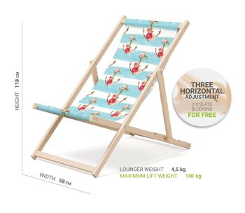 Outentin chaise longue de plage pliante en bois - transat en bois haut de gamme grand - pour jardin, balcon et plage - design moderne - chaise longue pliante transat - jusqu'à 130 kg motif ancre 2