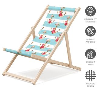 Outentin chaise longue de plage pliante en bois - transat en bois haut de gamme grand - pour jardin, balcon et plage - design moderne - chaise longue pliante transat - jusqu'à 130 kg motif ancre 4