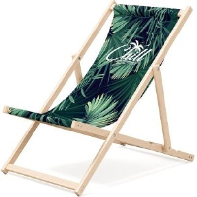 Tumbona de playa plegable de madera Outentin - tumbona de madera premium grande - para jardín, balcón y playa - diseño moderno - tumbona de playa plegable de madera - hasta 130 kg motivo chill