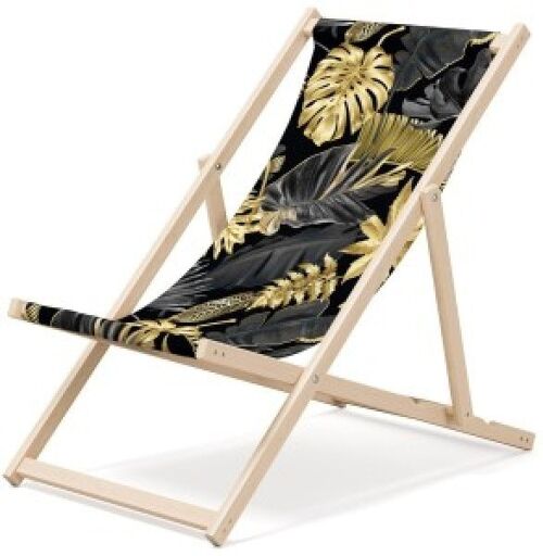 Outentin folding wooden beach lounger - premium wooden deck chair large - for garden, balcony and beach - modern design - wooden folding beach lounger - up to 130 kg motif golden leaves