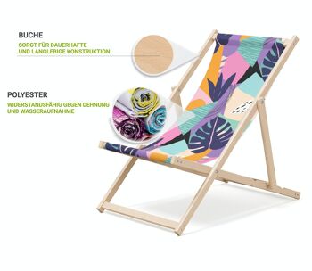 Chaise longue de plage pliante en bois Outentin - chaise longue en bois haut de gamme grande - pour jardin, balcon et plage - design moderne - chaise longue de plage pliante en bois - jusqu'à 130 kg motif pastel 3