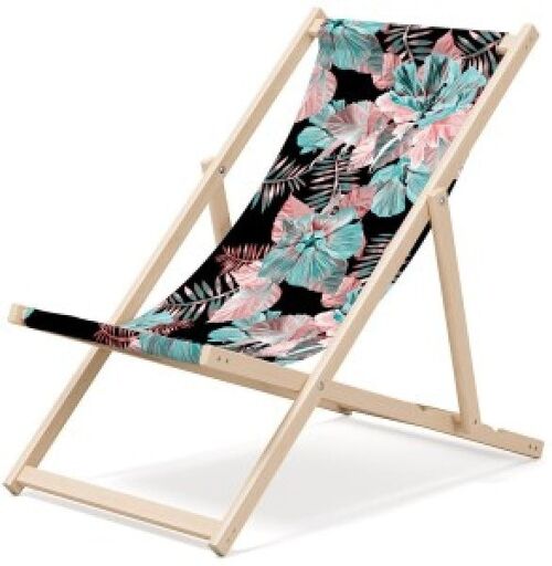 Outentin folding wooden beach lounger - premium wooden deck chair large - for garden, balcony and beach - modern design - wooden folding beach lounger - up to 130 kg 3D motif