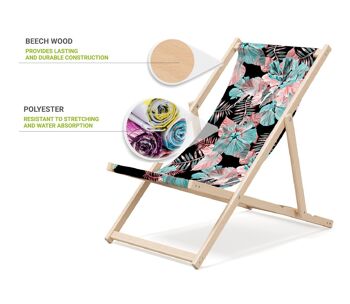 Chaise longue de plage pliante en bois Outentin - transat en bois haut de gamme grand - pour jardin, balcon et plage - design moderne - chaise longue pliante transat - jusqu'à 130 kg motif 3D 3