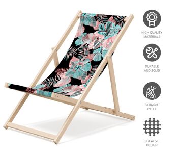 Chaise longue de plage pliante en bois Outentin - transat en bois haut de gamme grand - pour jardin, balcon et plage - design moderne - chaise longue pliante transat - jusqu'à 130 kg motif 3D 4
