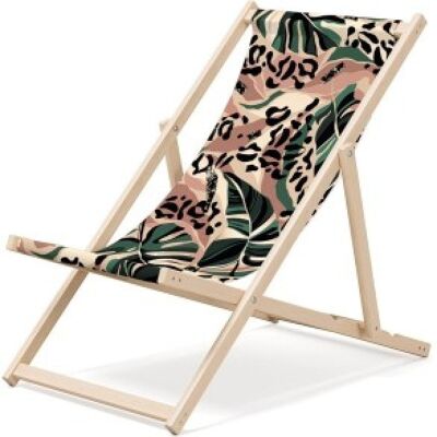 Chaise longue de plage pliante en bois Outentin - chaise longue en bois haut de gamme grande - pour jardin, balcon et plage - design moderne - chaise longue de plage pliante en bois - jusqu'à 130 kg de taches de motif