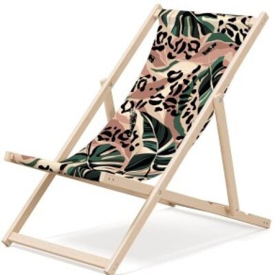 Outentin folding wooden beach lounger - premium wooden deck chair large - for garden, balcony and beach - modern design - wooden folding beach lounger - up to 130 kg motif stains