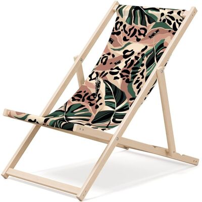 Outentin folding wooden beach lounger - premium wooden deckchair large - for garden, balcony and beach - modern design - folding sunlounger sunbed- up to 130 kg motif stains