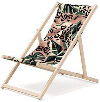 Outentin chaise longue de plage pliante en bois - transat en bois haut de gamme grand - pour jardin, balcon et plage - design moderne - chaise longue pliante transat - jusqu'à 130 kg motif taches 1