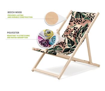 Outentin chaise longue de plage pliante en bois - transat en bois haut de gamme grand - pour jardin, balcon et plage - design moderne - chaise longue pliante transat - jusqu'à 130 kg motif taches 3