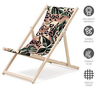 Outentin chaise longue de plage pliante en bois - transat en bois haut de gamme grand - pour jardin, balcon et plage - design moderne - chaise longue pliante transat - jusqu'à 130 kg motif taches 4