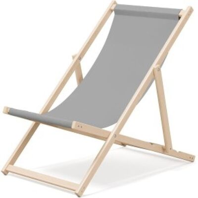 Outentin folding wooden beach lounger - premium wooden deck chair large - for garden, balcony and beach - modern design - wooden folding beach lounger - up to 130 kg motif grey