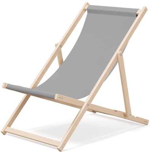 Outentin folding wooden beach lounger - premium wooden deckchair large - for garden, balcony and beach - modern design - folding sunlounger sunbed- up to 130 kg motif Gray