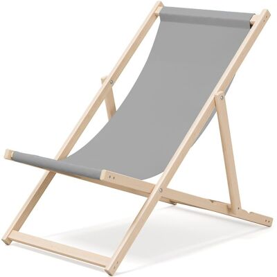 Outentin Klappbare Strandliege aus Holz - Premium Holz Liegestuhl groß - für Garten, Balkon und Strand - Modernes Design - Klappbare Sonnenliege Sonnenbett - bis 130 kg Motiv Grau