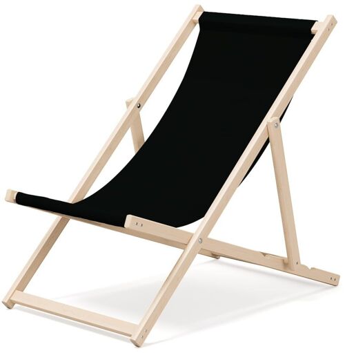 Outentin folding wooden beach lounger - premium wooden deckchair large - for garden, balcony and beach - modern design - folding sunlounger sunbed- up to 130 kg motif Black