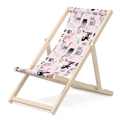 Chaise longue pour enfants Outentin pour le jardin - chaise longue premium pour enfants en bois pour le balcon et la plage - chaise longue pour enfants - design moderne - chaise longue pour enfants à l'extérieur - motif chats