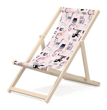 Chaise longue pour enfants Outentin pour le jardin - chaise longue premium pour enfants en bois pour le balcon et la plage - chaise longue pour enfants - design moderne - chaise longue pour enfants à l'extérieur - motif chats 1