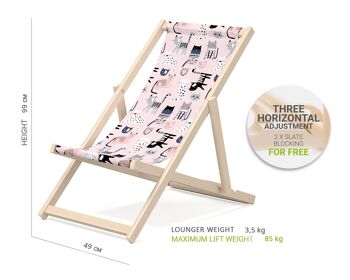 Transat enfant pour jardin - Transat premium pour enfant en bois pour balcon et plage - Transat pour enfant - design moderne - Transat pour enfant extérieur - motif Chaton 2