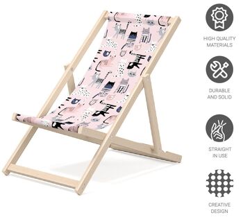 Transat enfant pour jardin - Transat premium pour enfant en bois pour balcon et plage - Transat pour enfant - design moderne - Transat pour enfant extérieur - motif Chaton 4