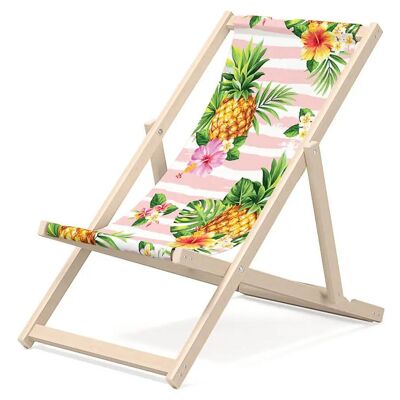 Kinder-Liegestuhl für den Garten – Premium-Liegestuhl für Kinder aus Holz für Balkon und Strand – Sonnenliege für Kinder – modernes Design – Sonnenliege für Kinder im Freien – Motiv Ananas