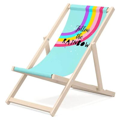 Tumbona infantil para jardín - Tumbona infantil premium en madera para balcón y playa - Tumbona para niños - diseño moderno - Tumbona para niños al aire libre - Motivo Arcoiris