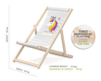 Transat enfant pour jardin - Transat premium pour enfant en bois pour balcon et plage - Transat pour enfant - design moderne - Transat pour enfant extérieur - motif Licorne 2