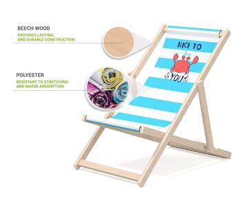Transat enfant pour jardin - Transat premium pour enfant en bois pour balcon et plage - Transat pour enfant - design moderne - Transat pour enfant extérieur - motif Crabe 3