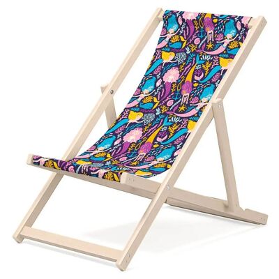 Kinder-Liegestuhl für den Garten – Premium-Liegestuhl für Kinder aus Holz für Balkon und Strand – Sonnenliege für Kinder – modernes Design – Sonnenliege für Kinder im Freien – Motiv Sirene