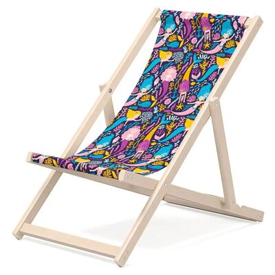 Sdraio per bambini da giardino - Sdraio per bambini Premium in legno per balcone e spiaggia - Lettino prendisole per bambini - design moderno - Lettino prendisole per bambini all'aperto - motivo Sirene