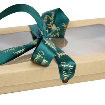 21 x 12.5 x 2.5 cm Brown Box & Xmas Green Ribbon Pack of 12