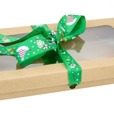 21 x 12.5 x 2.5 cm Brown Box & Hat Green Ribbon - Pack of 12