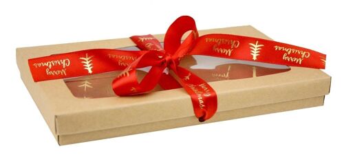 21 x 12.5 x 2.5 cm Brown Box & Xmas Red Ribbon - Pack of 12