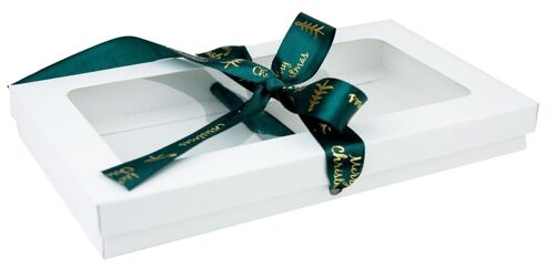 21 x 12.5 x 2.5 cm White Box & Xmas Green Ribbon Pack of 12
