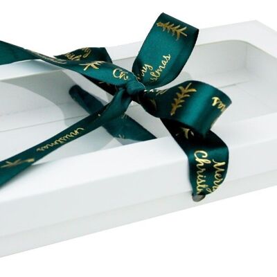 21 x 12.5 x 2.5 cm White Box & Xmas Green Ribbon Pack of 12