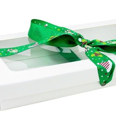 21 x 12.5 x 2.5 cm White Box & Hat Green Ribbon - Pack of 12