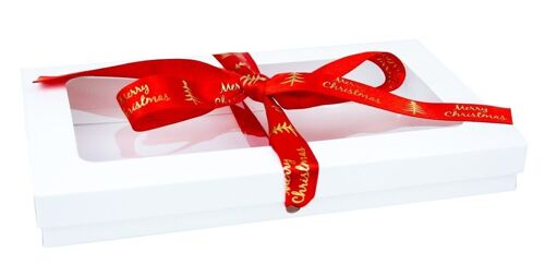 21 x 12.5 x 2.5 cm White Box & Xmas Red Ribbon - Pack of 12