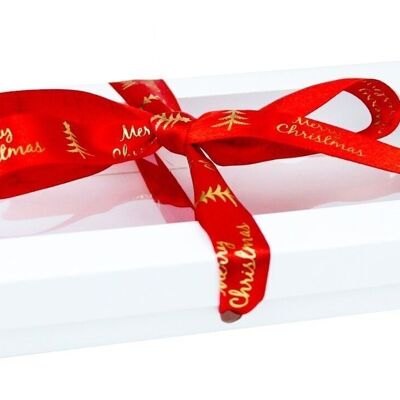 21 x 12.5 x 2.5 cm White Box & Xmas Red Ribbon - Pack of 12