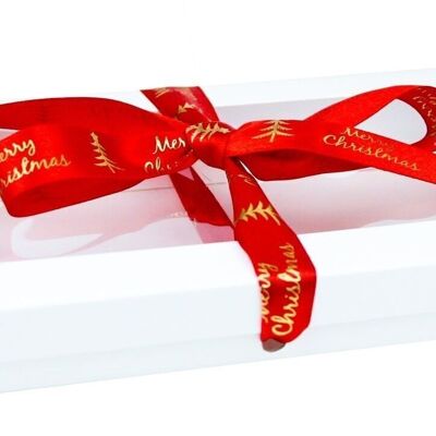 21 x 12.5 x 2.5 cm White Box & Xmas Red Ribbon - Pack of 12