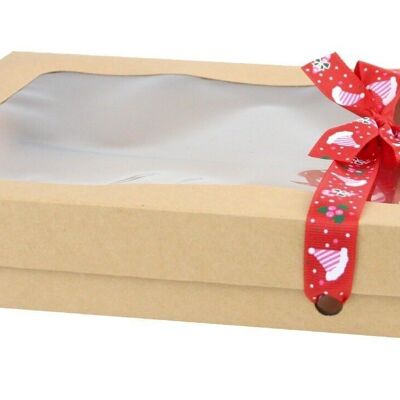 29,5 x 22 x 4,5 cm Boîte Marron & Chapeau Ruban Rouge - Lot de 12