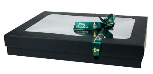 29.5 x 22 x 4.5 cm Black Box & Xmas Green Ribbon Pack of 12