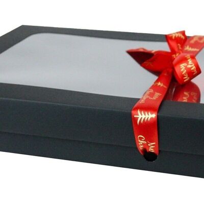 29.5 x 22 x 4.5 cm Black Box & Xmas Red Ribbon - Pack of 12
