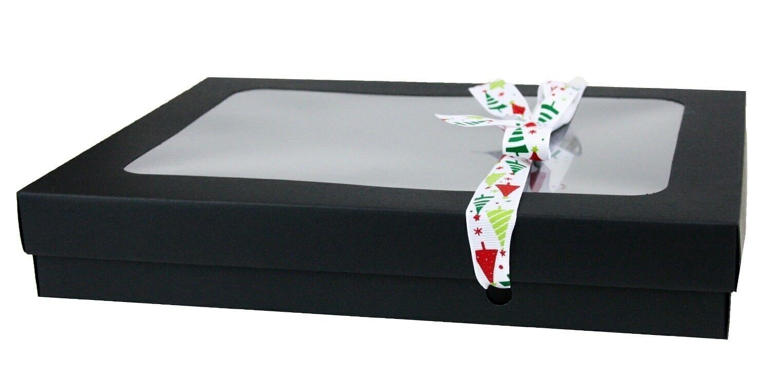 29,5 x 22 x 4,5 cm Scatola nera e nastro albero bianco Confezione da 12