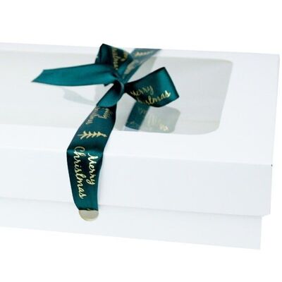 29.5 x 22 x 4.5 cm White Box & Xmas Green Ribbon Pack of 12