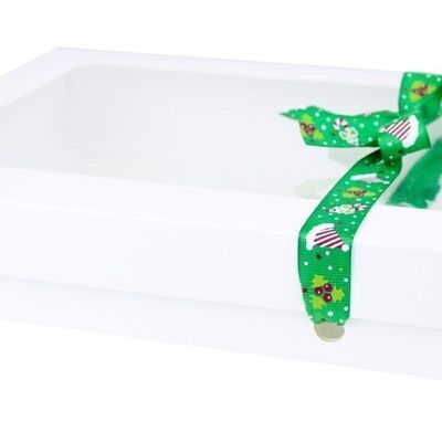 29.5 x 22 x 4.5 cm White Box & Hat Green Ribbon - Pack of 12