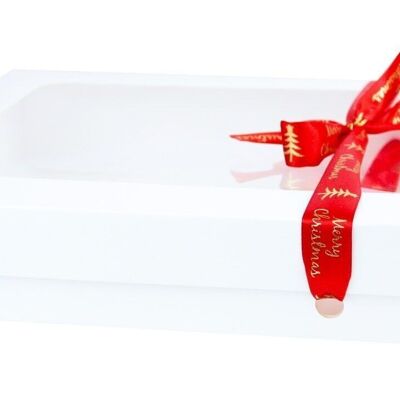 29.5 x 22 x 4.5 cm White Box & Xmas Red Ribbon - Pack of 12