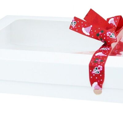 29.5 x 22 x 4.5 cm White Box & Hat Red Ribbon - Pack of 12